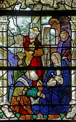 Fenster mit Darstellung der Anbetung der Heiligen Drei Könige